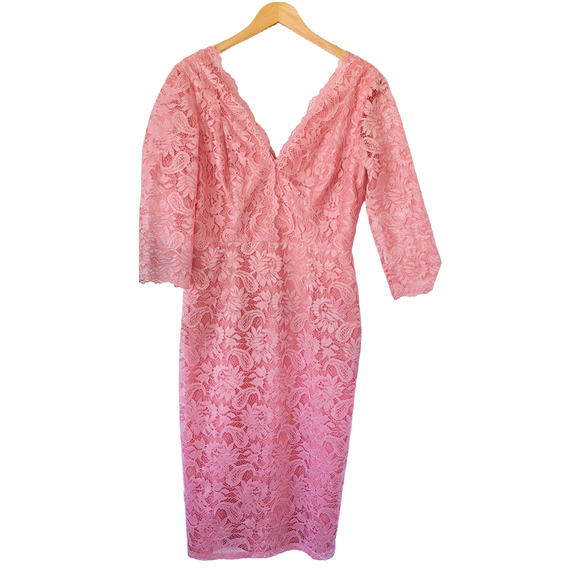 Maggy London NWT Pink V-Neck Lace Midi Dress 3/4 Sleeves Size 10 Blush Pink - Picture 10 of 11